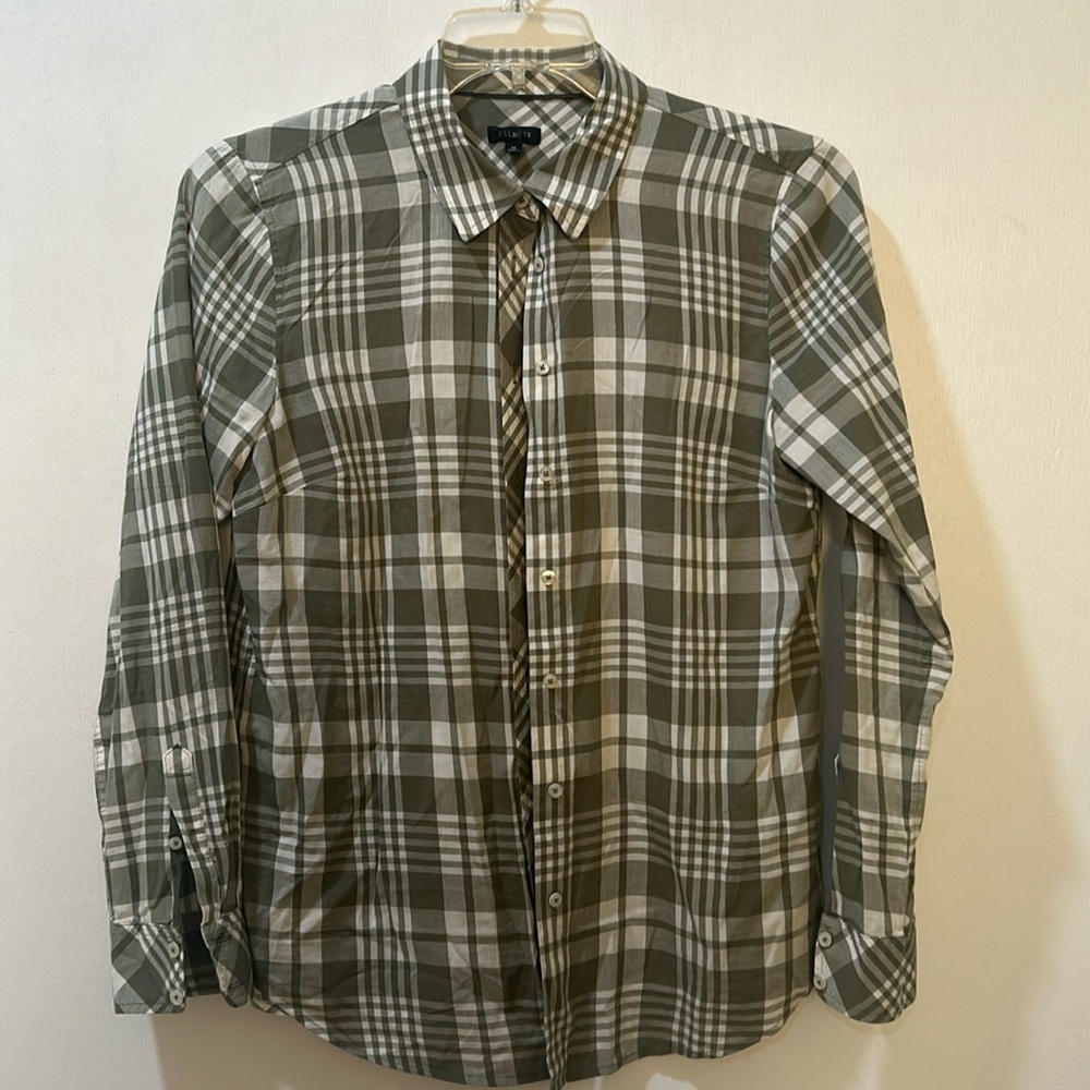 TALBOTS WOMENS BUTTOM UP SHIRT DARK GREEN LUMBERJACK LONG SLEEVES SIZE M - Picture 1 of 13